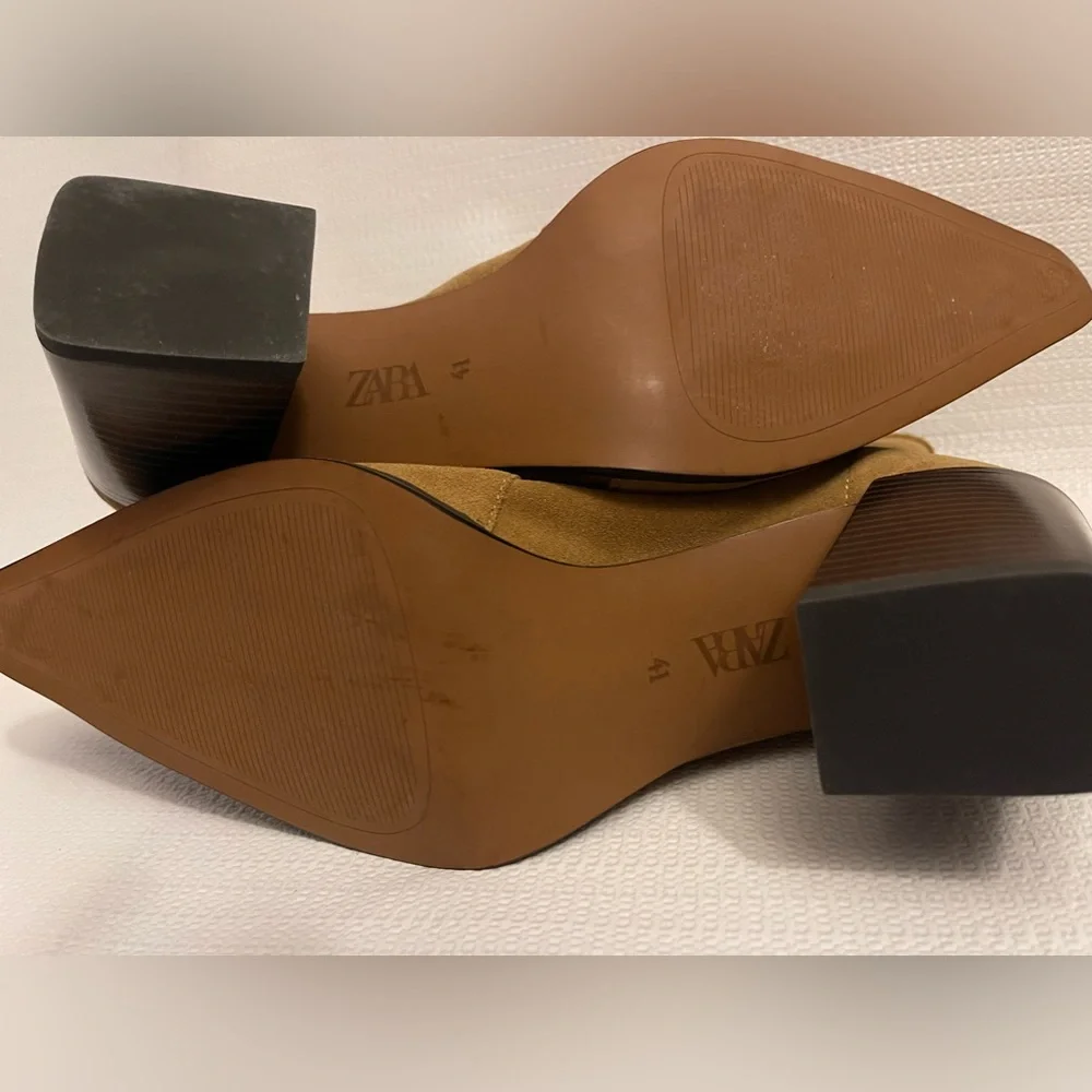 Zara Tan Sand Brown Suede Leather Boots: sz 10 - Picture 5 of 7